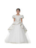 Beaded Puff Sleeves Ivory Lace Tulle Vintage Flower Girl Dress